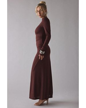 Lioness Contour High Neck Long Sleeve Maxi Dress - Brown