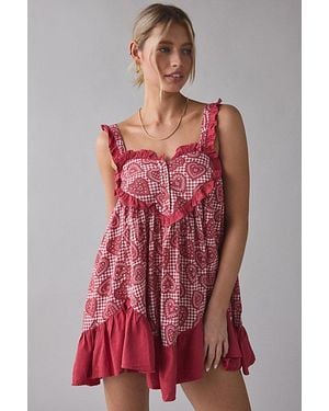 Urban Outfitters Out From Under Eat Your Heart Out Ruffle Babydoll Sleep Dress - Red