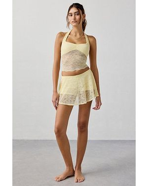 Out From Under Havana Semi-Sheer Lace Halter Top + Mini Skort 2-Piece Set - Natural