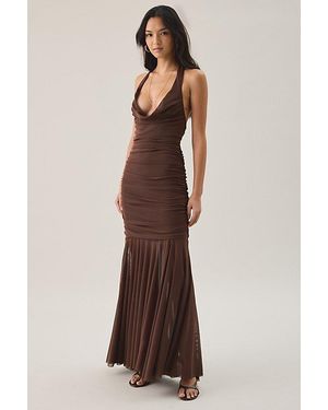 Steve Madden Evera Gathered Mesh Halter Neck Maxi Dress - Brown