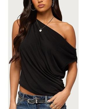 Edikted Ofelia Asymmetric Off Shoulder Ruched Top - Blue