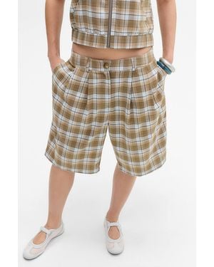 Motel Ashara Check Shorts Xs At Urban Outfitters - Natural