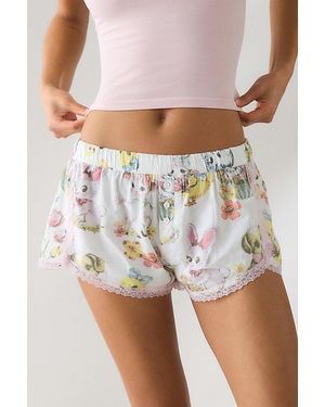 Out From Under Pillow Pretty Lace Trim Boxer Shorties - White
