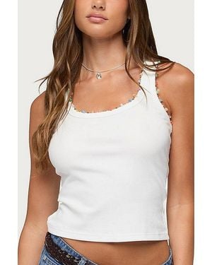 Edikted Gemstone & Bead Ribbed Tank Top - White
