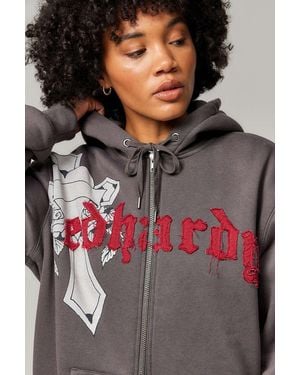 Ed Hardy Uo Exclusive Cross Zip-through Hoodie - Grey