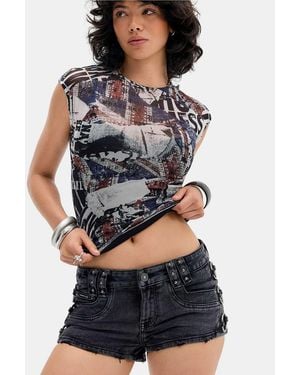 Minga Black Roux Washed O-ring Shorts - Blue