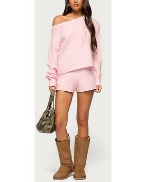 Edikted Coralee Low Rise Cable Knit Shorts - Pink