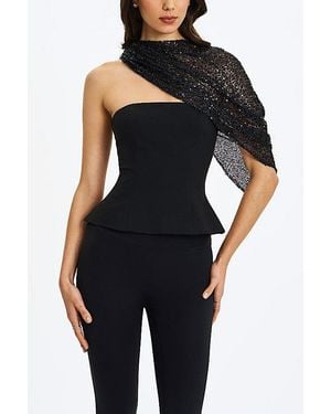 Miss Circle Quinette Peplum Top And Beaded Cape Set - Black