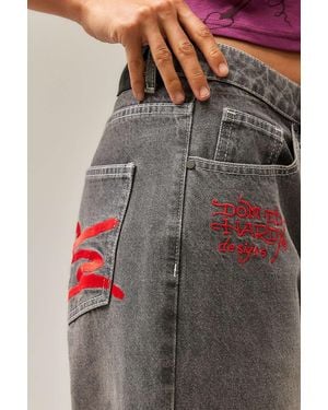 Ed Hardy Uo Exclusive Grey Oversized Embroidered Jeans - Brown