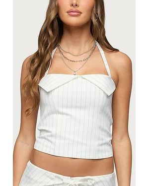 Edikted Parker Pinstripe Halter Top - White