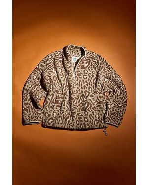 BDG Printed Fleece Quarter Zip Sweatshirt - Brown