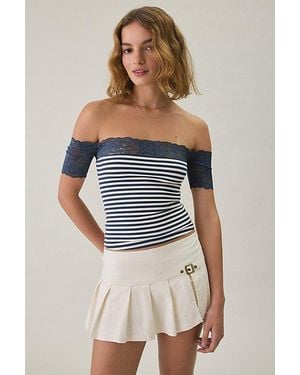 Kimchi Blue Noa Lace Trim Off-The-Shoulder Top - Blue