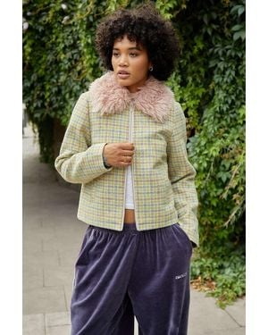 Kimchi Blue Mikey Faux Fur Collar Jacket Xs At Urban Outfitters - Green