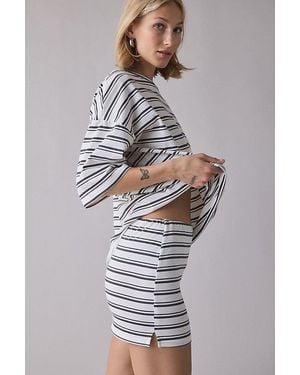 Glamorous Striped Mid-Rise Mini Skirt - Gray
