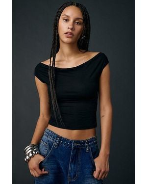 Urban Outfitters Uo Kiwi Jersey Knit Scoop Tie-Back Boatneck Crop Top - Black
