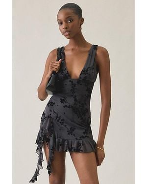 Kimchi Blue Night Bloom Plunging Asymmetric Hanky Hem Mini Dress - Gray