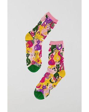 Sock Candy Dopamine Cats Sheer Sock - White