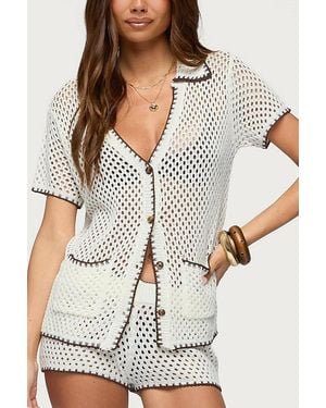 Edikted Rocca Contrast Button Up Crochet Top - White