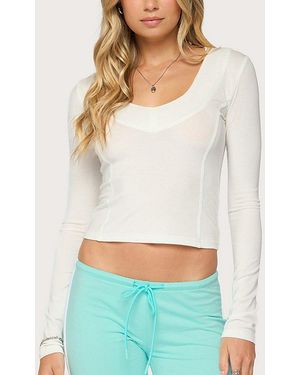 Edikted Sali Long Sleeve V Neck Top - White