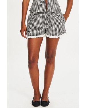 Miss Circle Qutayla Gingham Lace Trim Shorts - Gray