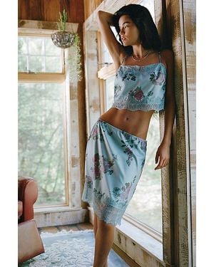 Kimchi Blue Lula Lace Trim Satin Cami + Slip Skirt Set - Blue