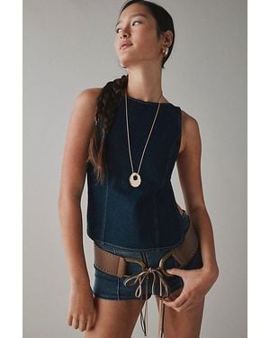 Lioness Rider Backless Denim Vest Top Jacket - Blue