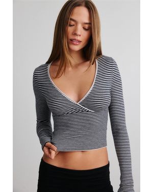 BDG Pretty Sweet Surplice Top - Grey