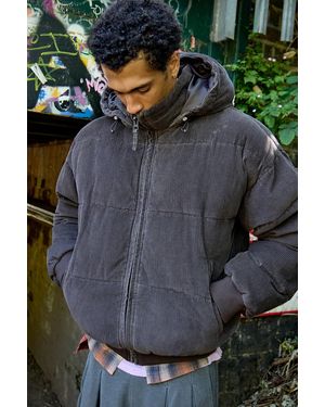 BDG Roy Hooded Corduroy Puffer Jacket - Black