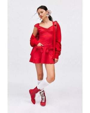 Kimchi Blue Sweetheart Bow Pocket Mini Dress - Red