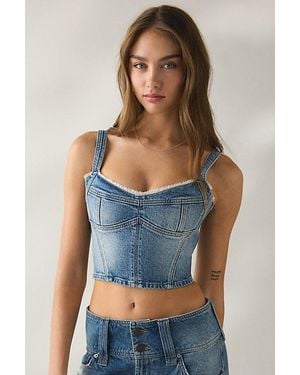 Abrand Jeans Saloon Lace Trim Cropped Denim Corset Top - Blue