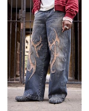 BDG Blue Black Appliqué Check Neo Skate Jeans 26w 32l At Urban Outfitters