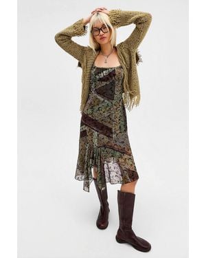 Kimchi Blue Bettina Flocked Mesh Midi Dress - Brown