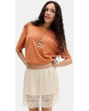 Out From Under Satin Lace Trim Skirt - Brown