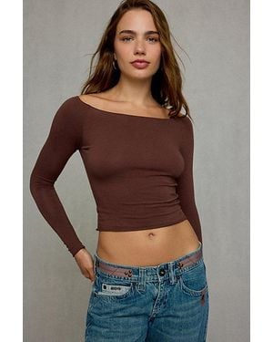 Out From Under Cotton Compression Boatneck Long Sleeve Top - Brown
