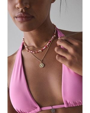 Urban Outfitters Trio Beaded Layered Necklace - Pink