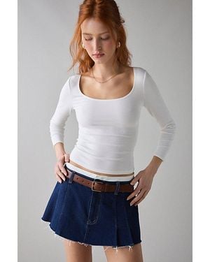BDG Andie 3/4 Sleeve Square Neck Cropped Tee Top - White