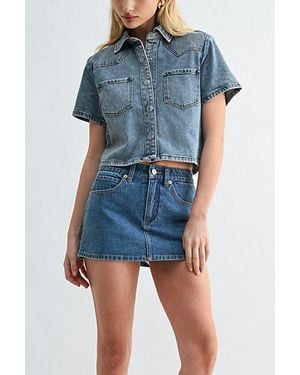 Jemina Denim Muse Cropped Shirt Top - Blue