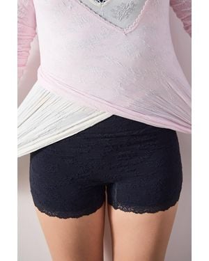 Out From Under Textured Lace Trim Shorts - Blue