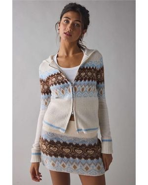 BDG Monet Zip-through Cable Knit Cardigan - Grey