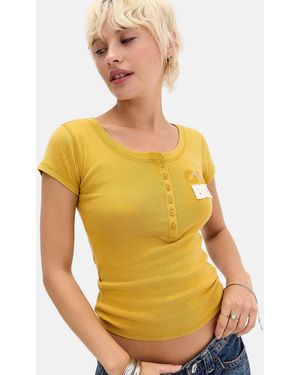 BDG Appliqué Henley Top - Yellow