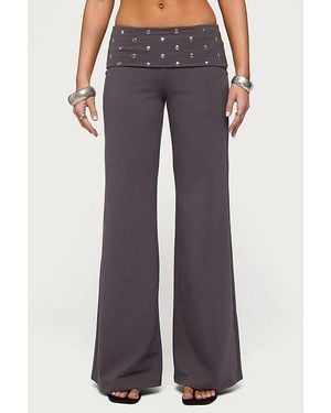 Edikted Breanna Studded Foldover Wide Leg Pants - Blue
