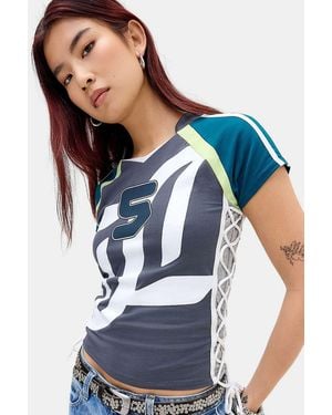 Jaded London No.5 Lace-up Football Baby T-shirt Xs At Urban Outfitters - Blue