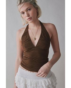 Silence + Noise Club Classic Cropped Halter Top - Brown