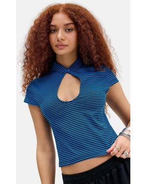 Lioness Bloom Peephole Stripe Cap Sleeve Baby Tee - Blue