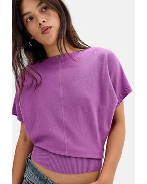 Urban Outfitters Uo Popper Short Sleeve Batwing Top Xs At - Purple