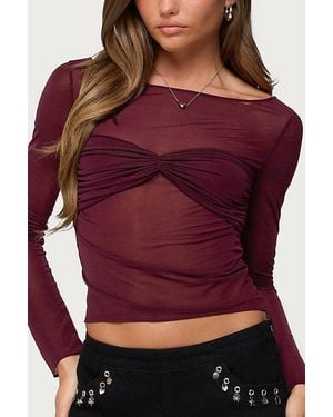 Edikted Oona Sheer Gathered Long Sleeve Top