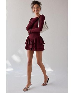 Kimchi Blue Ruffled Up Basque Waist Scoop Back Romper - Red