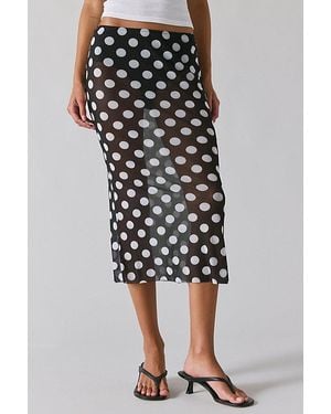 Urban Outfitters Uo Dottie Sheer Mesh Polka Dot Midi Skirt - Black