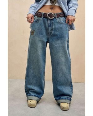 Ed Hardy Uo Exclusive Tobacco Embroidered Jeans - Blue