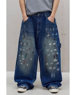 Jaded London Splatter Cinch Carpenter Jeans - Blue